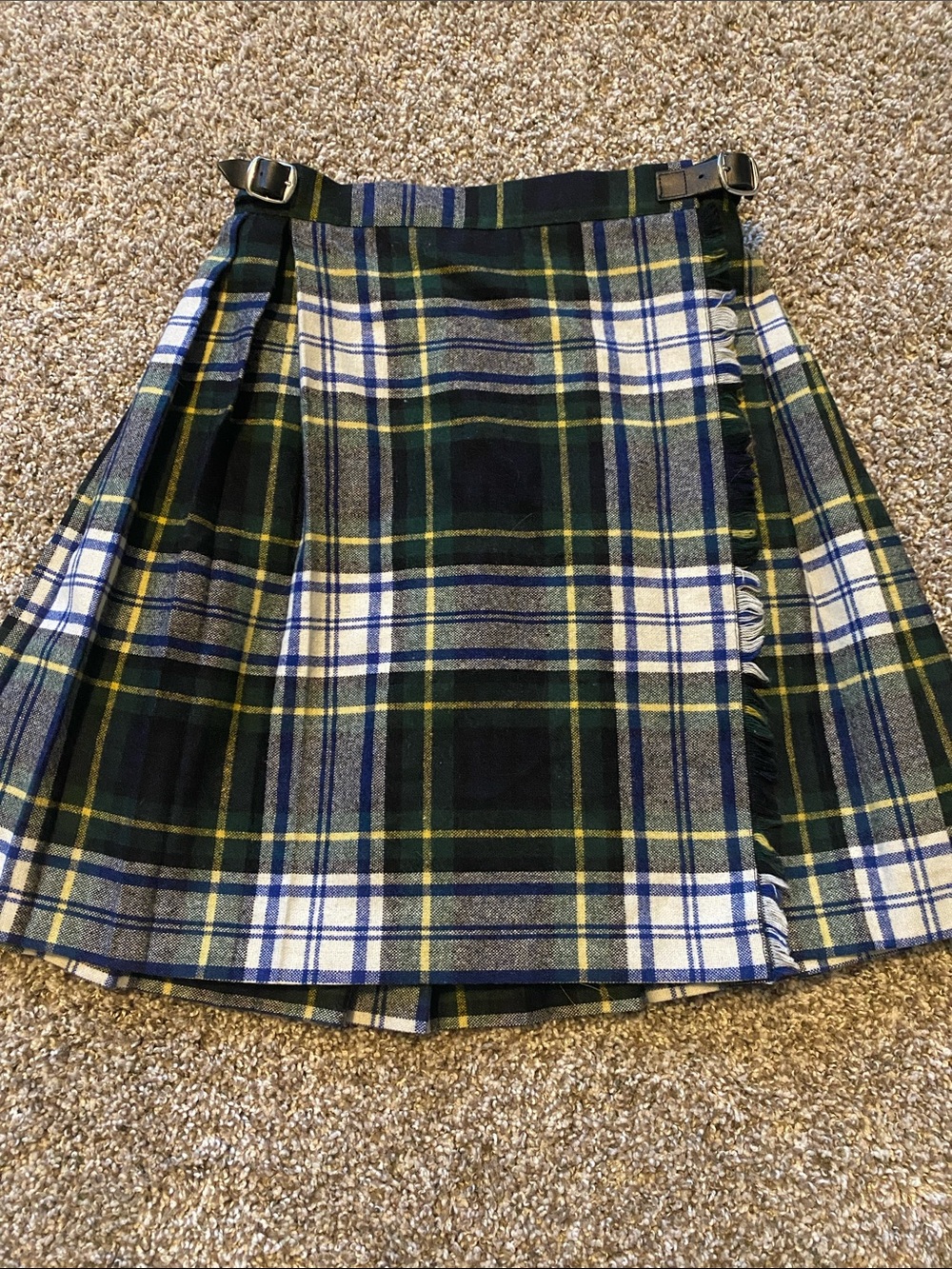 O'Neill Green, Navy & White Plaid Wrap Skirt with Buckles